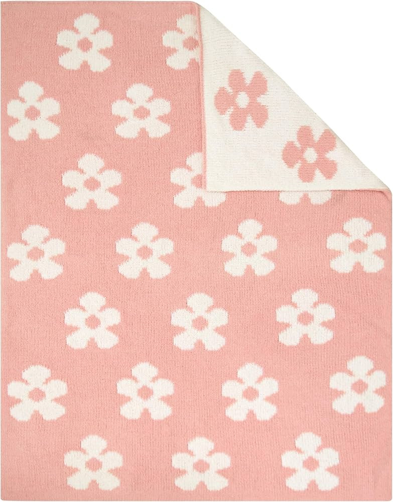 Living Textiles Pink Floral Daisy Chenille Soft Baby Blanket Reversible Premium Cozy Fabric for B... | Amazon (US)
