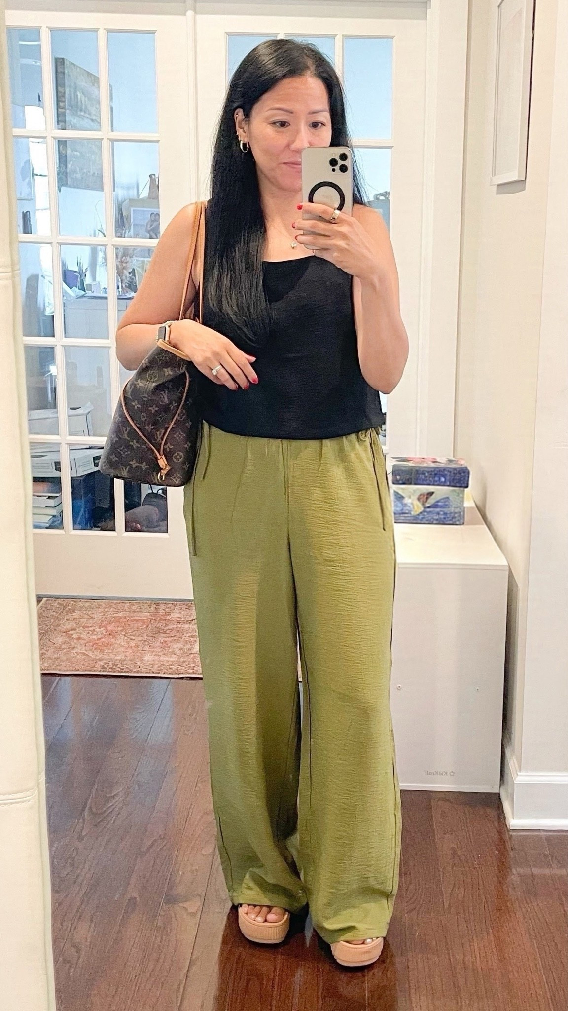 Size small pants
Exact top is sold out and part of a set
Shoes are true to size

#LTKootd #LTKOver40 #LTKSeasonal
