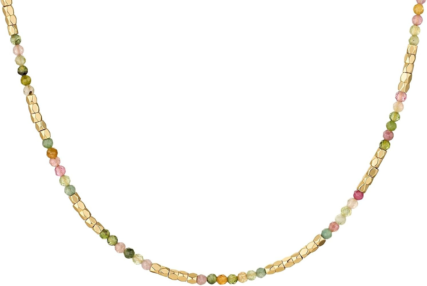 MYEARS Women Beaded Choker Necklace Gemstone 14K Gold Plated Chain | Amazon (US)