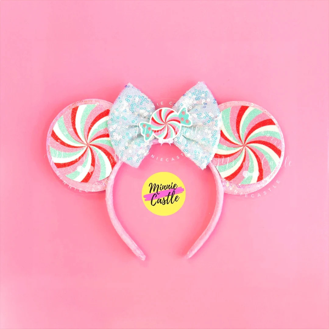 Pink & Mint Peppermint Ears, Christmas Mickey Ears, Peppermint Candy Minnie Ears, Christmas Peppe... | Etsy (US)