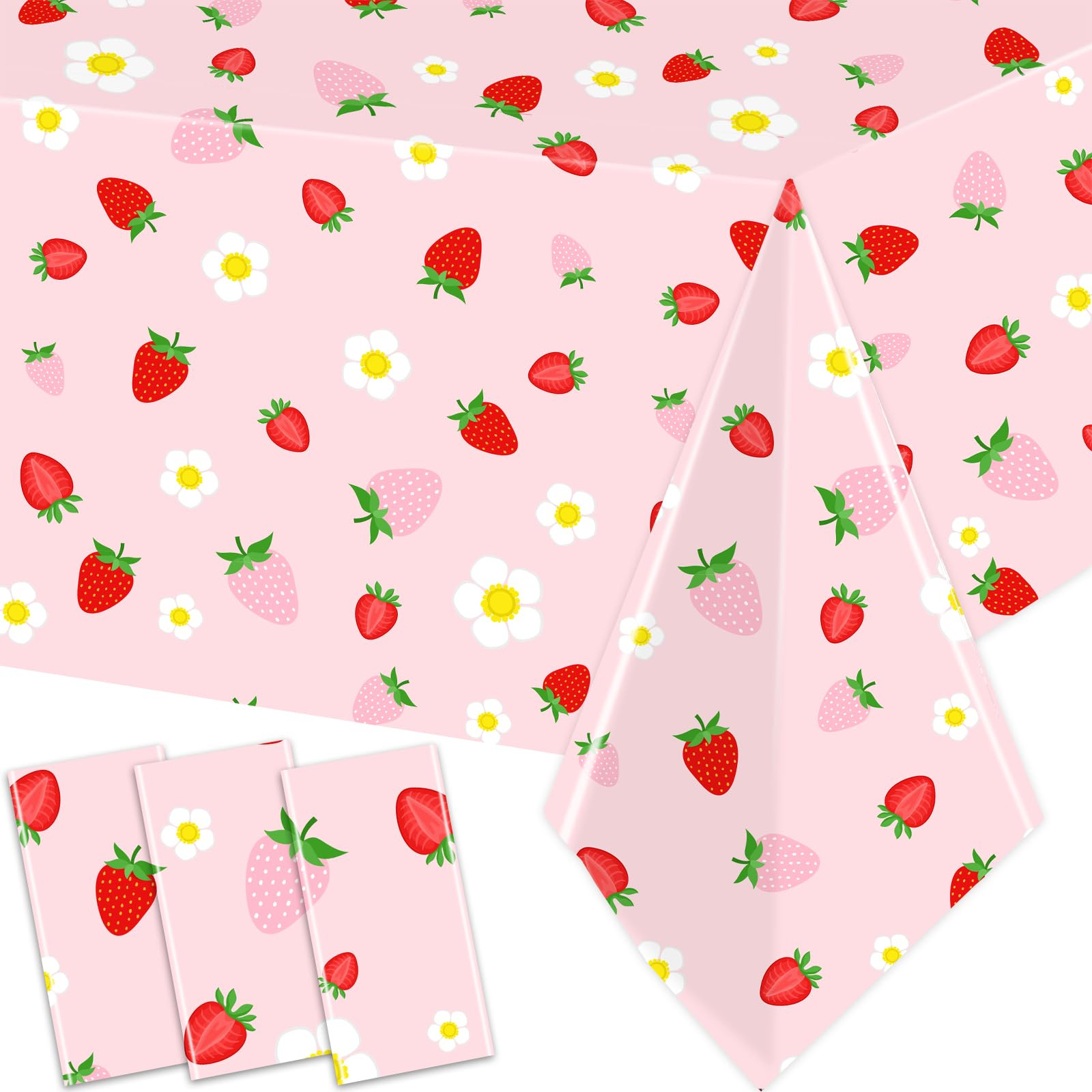 GREHUMOR 3 Pack Strawberry Tablecloth Strawberry Birthday Decorations Plastic Strawberry Theme Pa... | Amazon (US)