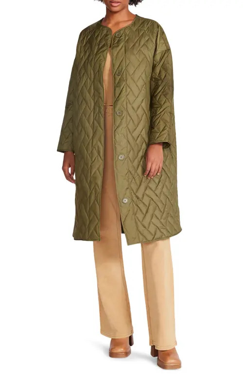 Steve Madden Emerson Quilted Longline Jacket in Olive Night at Nordstrom, Size X-Small | Nordstrom