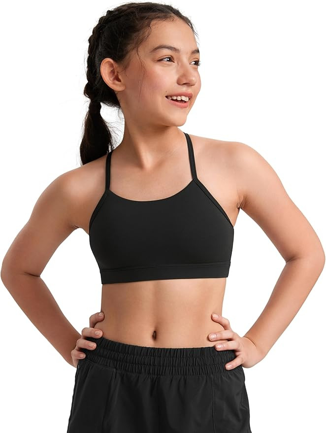 CRZ YOGA Butterluxe Girls Sports Bra - Spaghetti Strap Y Back Racerback for Teens Kids Training Y... | Amazon (US)