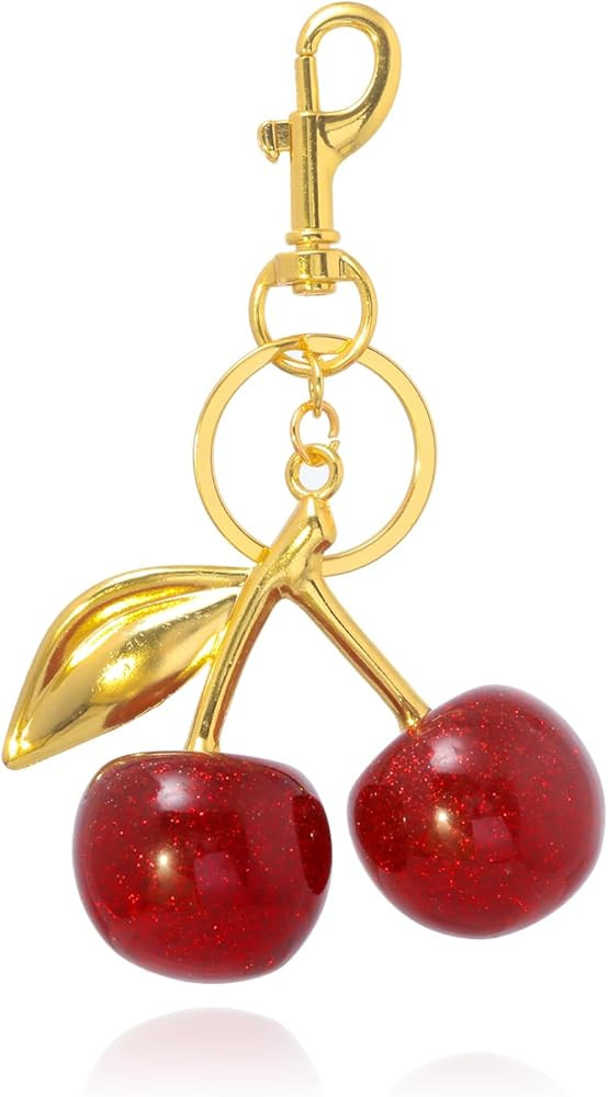 Cherry Bag Purse Charms Keychain - Gold Metal Keyring with Glitter Resin Cherry - Cute Handbag Ac... | Amazon (US)