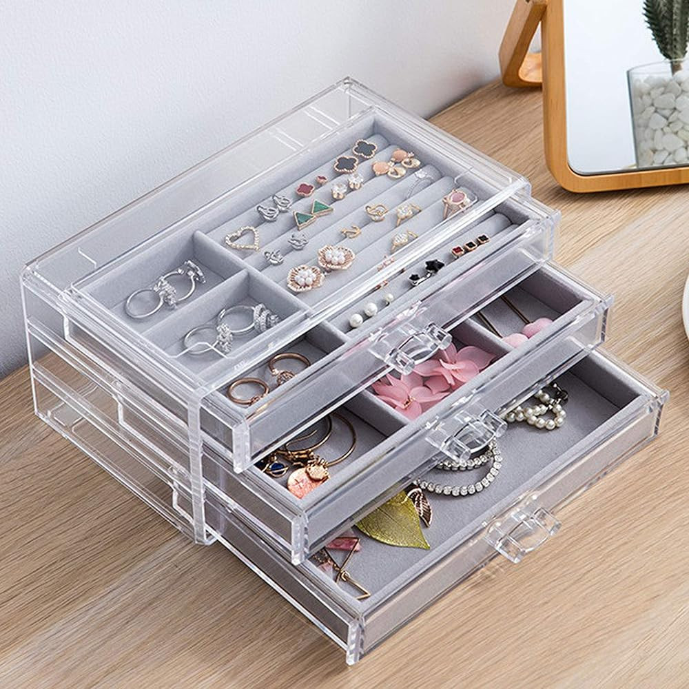 Jewelry Organizer Acrylic Jewelry Box 3 Drawers, Velvet Jewelry Drawer Organizer, Earring Rings N... | Amazon (CA)
