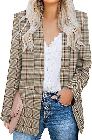 VNK Womens Casual Blazer Long Sleeve Business Suit Jacket Open Front Work Office Blazer Fashion D... | Amazon (US)