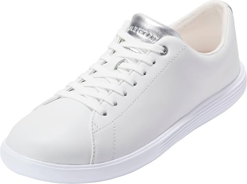 Cole Haan Women's Shoes - Grand Crosscourt Lightweight Leather Sneaker, White/Silver Metallic, 9.5-M US | Amazon (US)