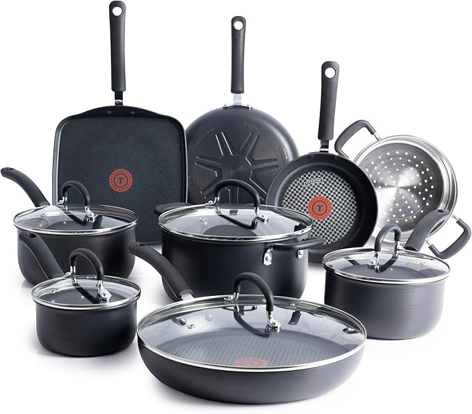 T-fal Ultimate Hard Anodized Nonstick Cookware Set 14 Piece, Oven Broiler Safe 400F, Lid Safe 350... | Amazon (US)