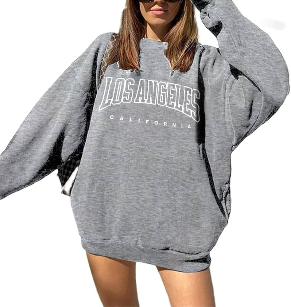 LilyCoco Womens Oversized Crewneck Sweatshirts Los Angles Graphic Long Sleeve Pullover Shirt | Amazon (US)