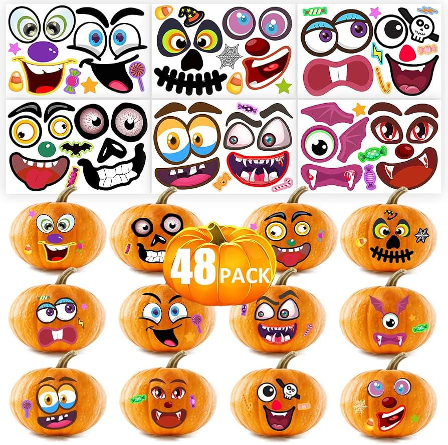 48Packs Pumpkin Decorating Kit, Make Your Own Small Pumpkin face Stickers | Amazon (US)