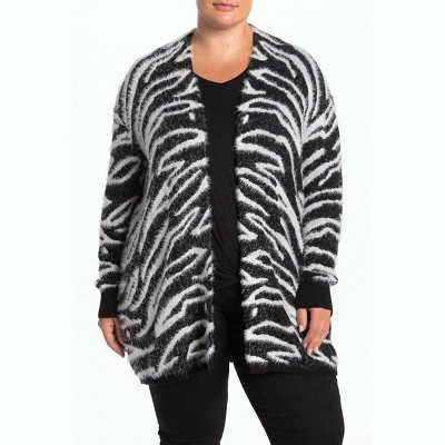 Women's Wo's Zebra Print Open Front Eyelash Cardigan - Susina 2X | Target