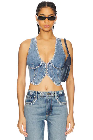 Studded Denim Vest in Indigo895 | Revolve Clothing (Global)