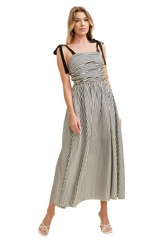 Knit and Lounge Striped Shoulder Tie Maxi Dress in Black /White Stripes at Nordstrom, Size Small | Nordstrom