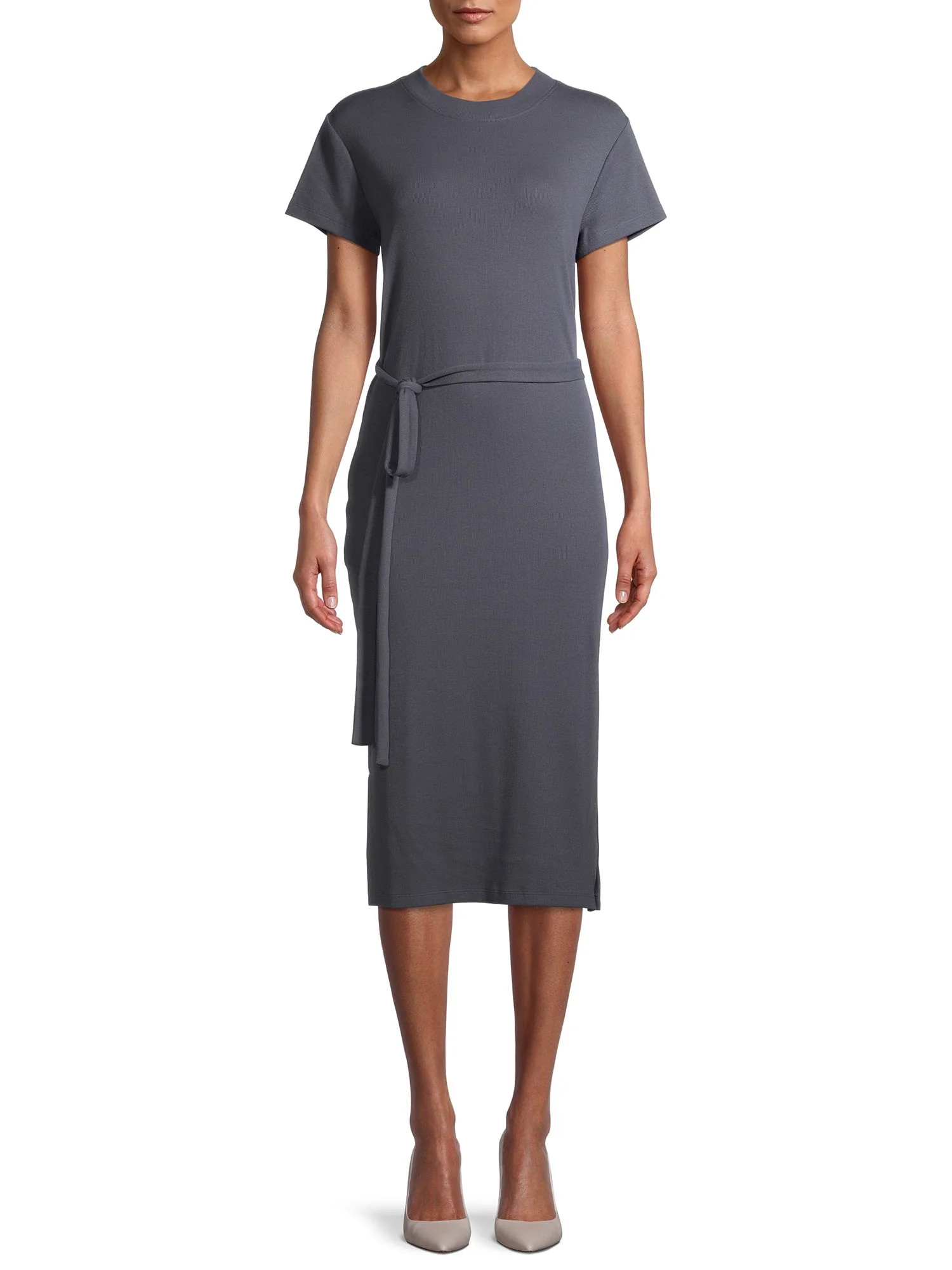 Time and Tru Women's Knit Midi Dress with Belt | Walmart (US)