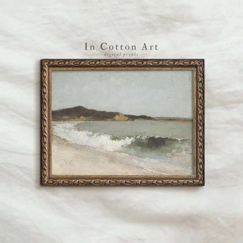 Muted Neutral Beach Art Print / Vintage Seascape Scenery Painting / Neutral Coastal Printable | P... | Etsy (Global)