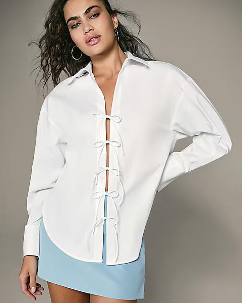 Tie Front Boyfriend Portofino Shirt | Express