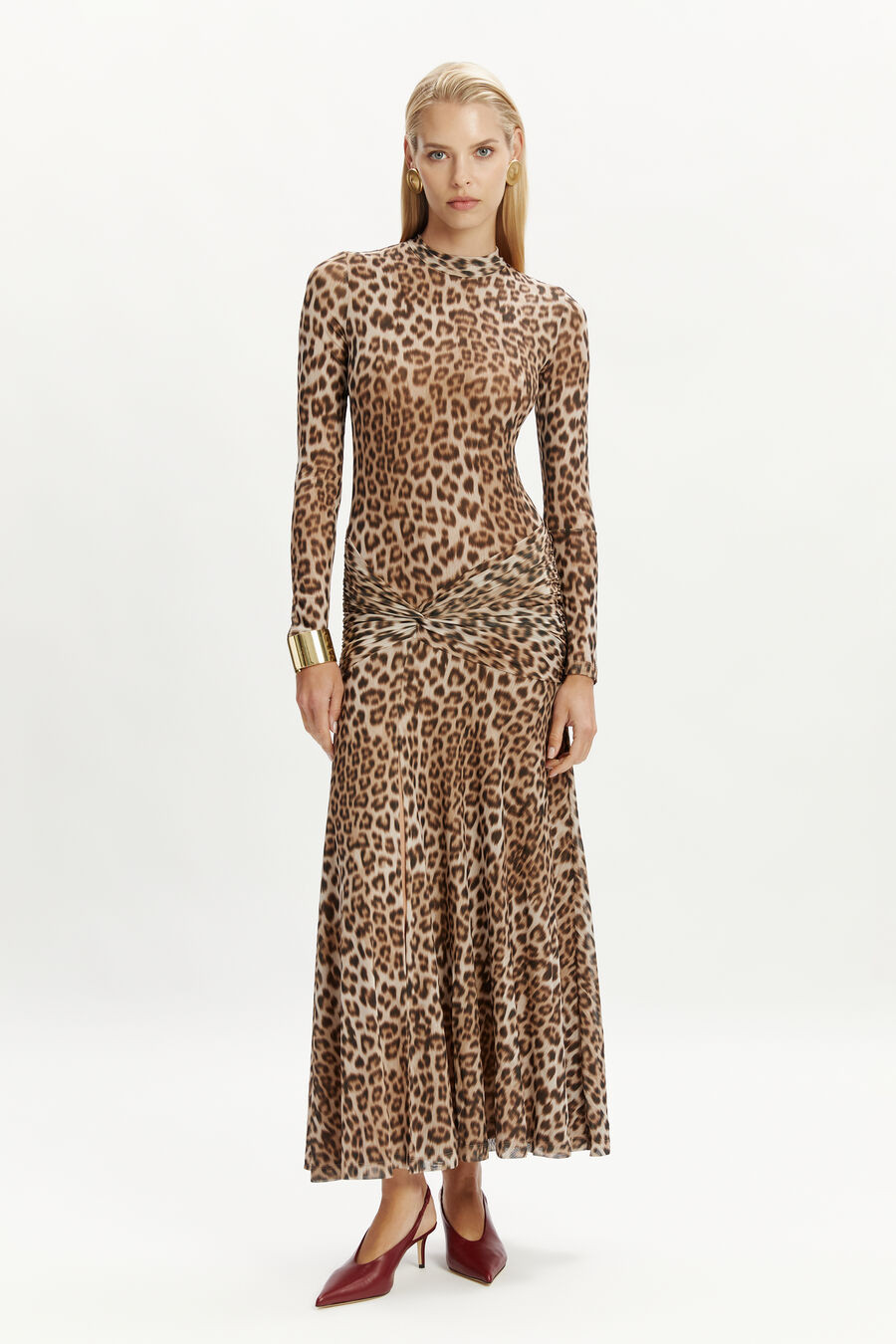 lea printed mesh midi dress in brown leopard | Bardot (US)
