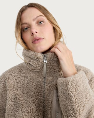 F&F Active OUTDOOR Borg Textured Zip Up Jacket in Neutral | Tesco F&F