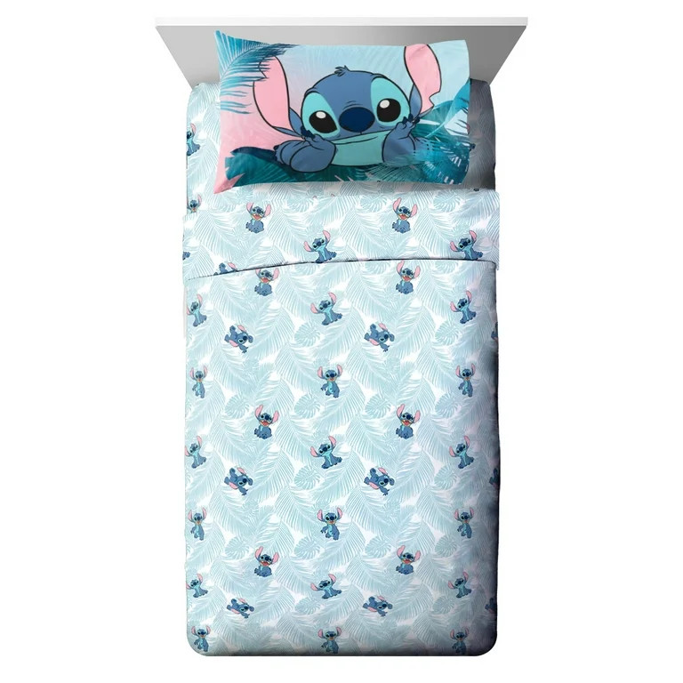 Lilo & Stitch Blue Floral Fun Bed Sheet Set | Walmart (US)
