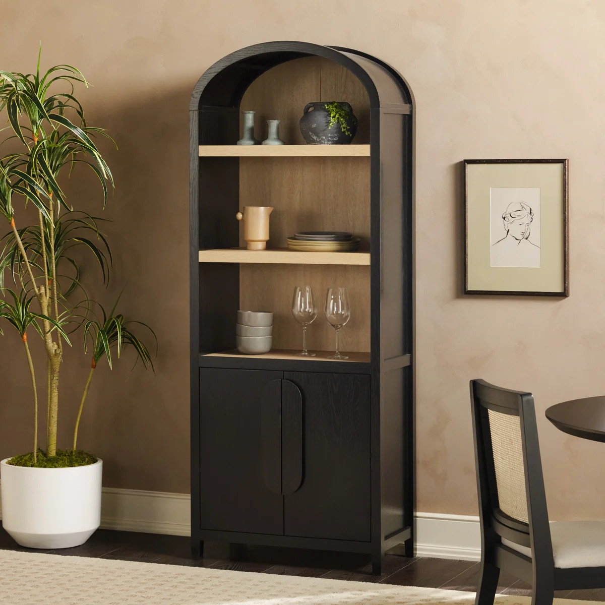 Sitarski 76" H x 30" W Modern Arched Bookcase with Statement Cabinet | Wayfair North America