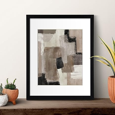 ArtbyHannah 11x14 Inch Black Framed Abstract Wall Art Set of 3 with Brown Black Tan Blocks for Wa... | Amazon (US)