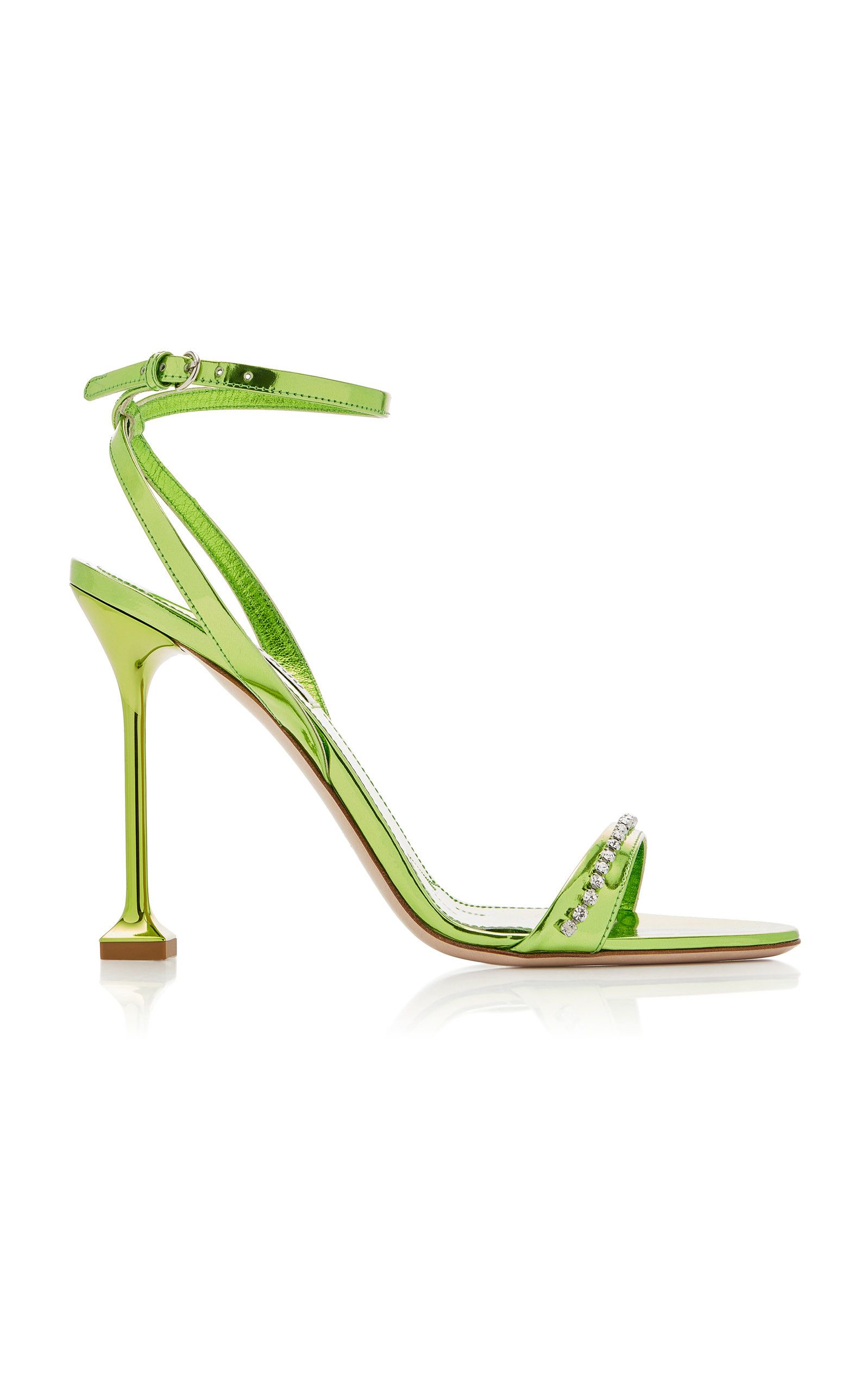 Miu Miu - Women's Crystal-Trimmed Metallic Leather Sandals - Green - IT 38 - Moda Operandi | Moda Operandi (Global)