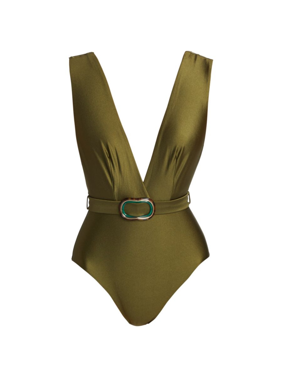 Junie Belted Plunge One-Piece Swimsuit | Saks Fifth Avenue