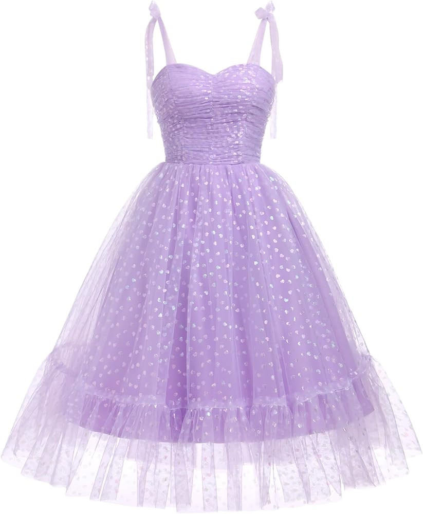 Women's Tie Strap Tulle Prom Dresses Sweetheart Flower Embroidery Dress Short Formal Party Mini H... | Amazon (US)