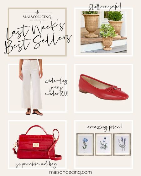 Last week’s best sellers include wide-leg white jeans under $50, botanical prints for a steal, gorgeous red shoes and bags, and more!

#homedecor #springdecor #springoutfit #traveloutfit #flats #springhandbag #planters #walldecor 

#LTKhome #LTKfindsunder50 #LTKover40