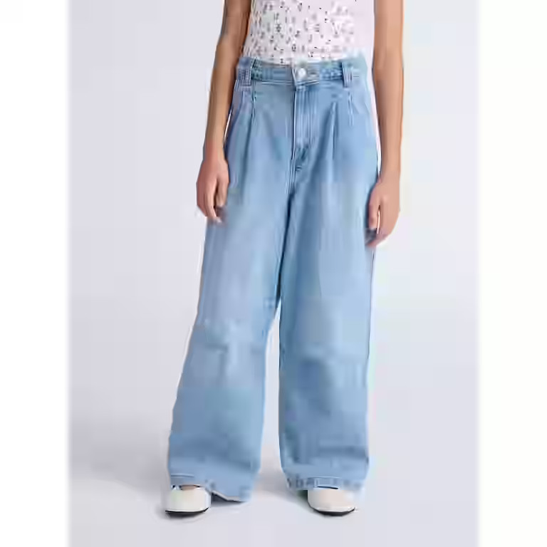 Weekend Academy Girls Wide Leg Pleated Denim Jeans, Sizes 5-18 | Walmart (US)