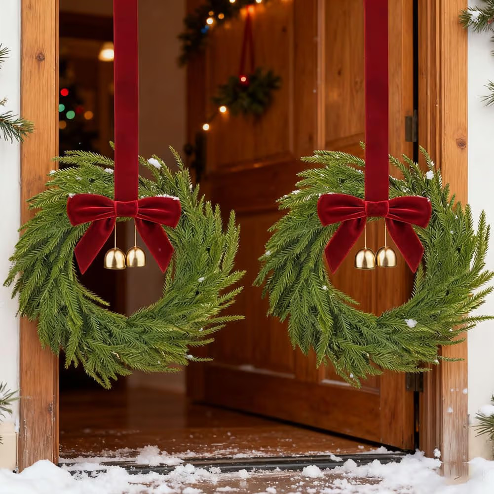 Versatile Mini Christmas Wreaths, Small Norfolk Wreaths with Real Touch Cedar, Red Berries, and B... | Amazon (US)