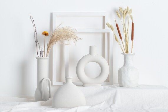 9 Ceramic Vases for Flowers, White Ceramic Vase, Ceramic Vases for Home Decor, Flower Vase, Moder... | Etsy (US)