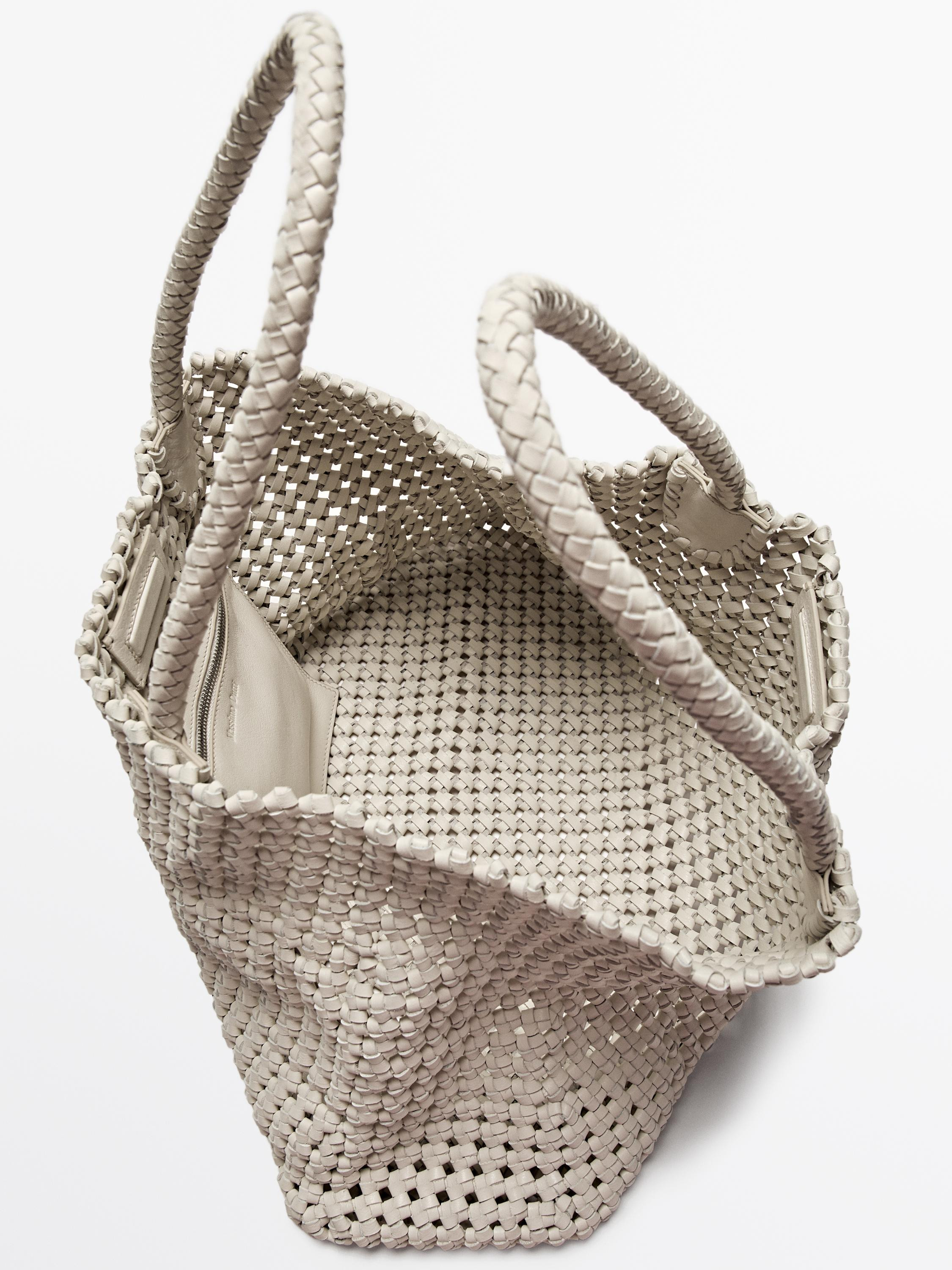 Braided nappa leather shopper bag | Massimo Dutti UK