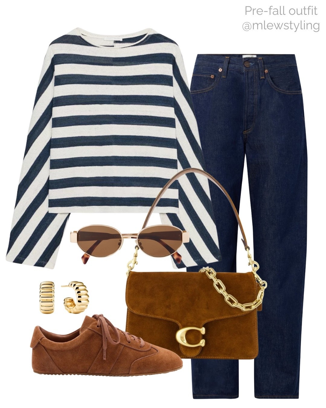 Pre-fall outfit with a striped tee, suede sneakers and straight leg jeans 💙

Tags: coach brown suede bag, agolde denim, Celine sunglasses, Mejuri hoop earrings, weekend outfit, everyday look

#LTKShoeCrush #LTKItBag #LTKStyleTip