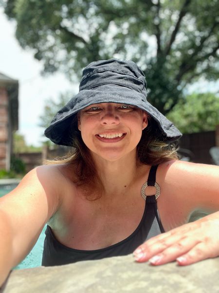 Hopped in the pool to cool off after my walk.  This is my favorite swim suit with an asymmetrical neckline.  It’s always flattering. Don’t forget your hat!

Check out all my backyard upgrades including my pool on my blog at www.MomCanDoAnything.com

#LTKcurves #LTKswim #LTKSeasonal