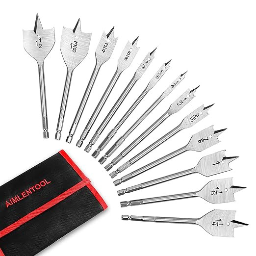 13 Piece Spade Drill Bit Set, Paddle Flat Bit for Woodworking, Hole Cutter Wood Drill Bit Set wit... | Amazon (US)