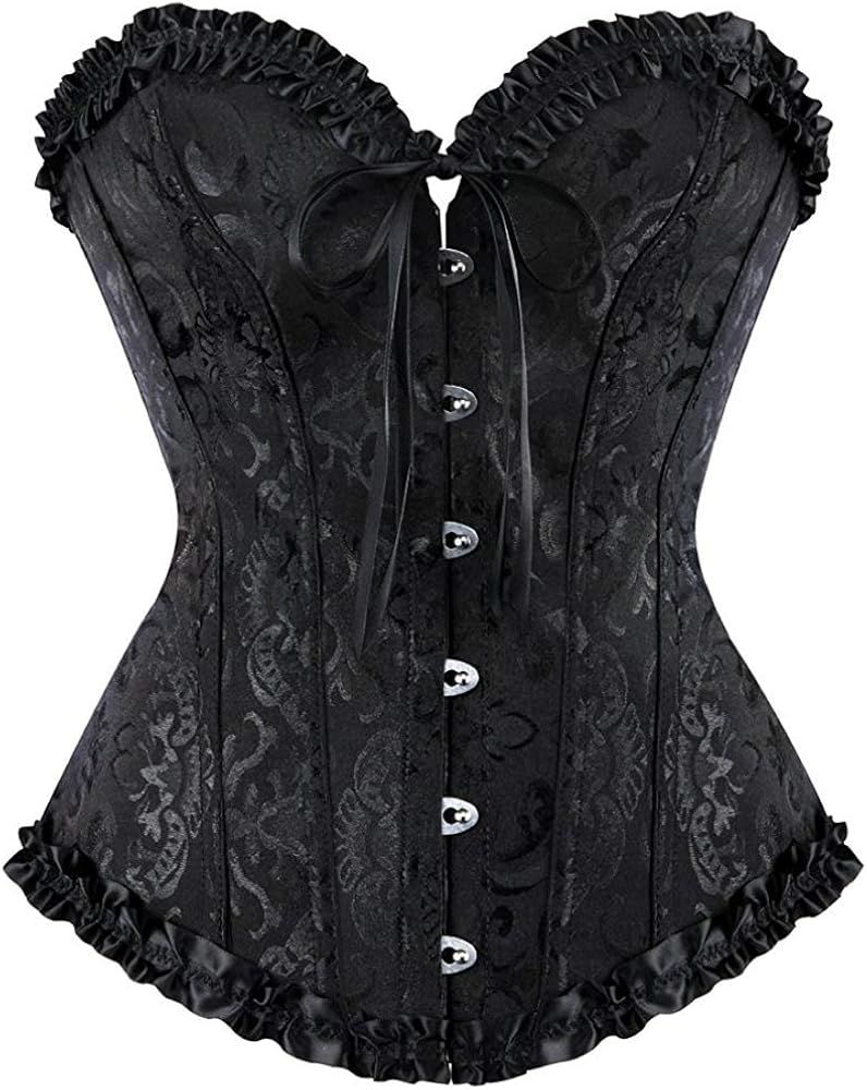 frawirshau Women's Lace Up Boned Overbust Corset Bustier Lingerie Bodyshaper Top | Amazon (US)