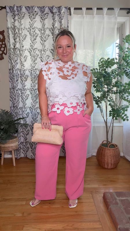 Abercrombie pink trousers 2 ways 
Wearing curve love in size 31 short 
Free People top size large - great quality top!!! 
Amazon heels run tts 
Valentines Day outfit, Galentines Day, size 12, spring outfit, work wear style 

#LTKstyletip #LTKover40 #LTKmidsize