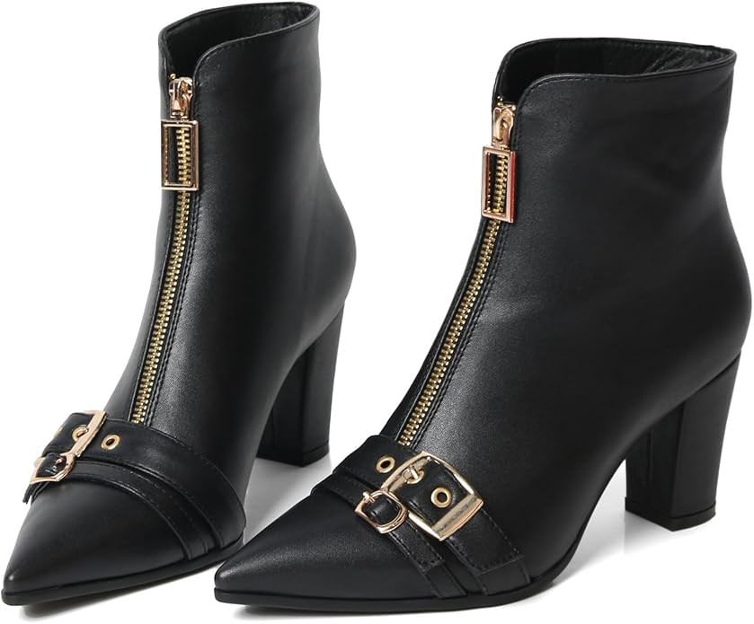 Pointed Toe Kitten Heel Boots For Women Black Booties For Women Rivets Ankle Boot Fashion Shoes | Amazon (US)