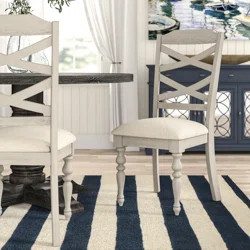 Longshore Tides Togut Upholstered Cross Back Side Chair in Distressed White | Wayfair | Wayfair North America