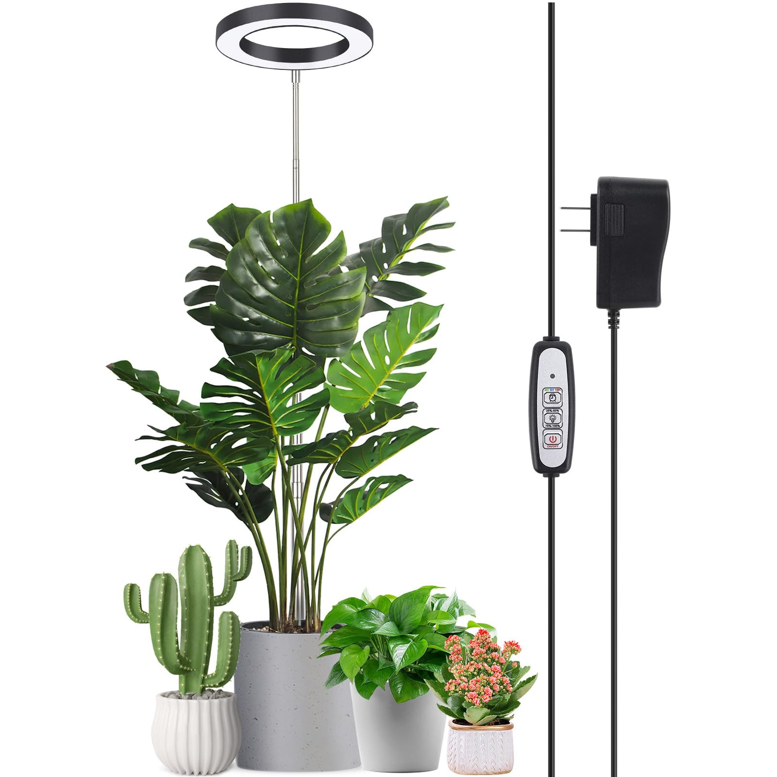 LORDEM Black Full Spectrum LED Grow Light, 72 LEDs, 4 Brightness Settings, Auto On/Off Timer, Height Adjustable, Ideal for Large Plants | Amazon (US)