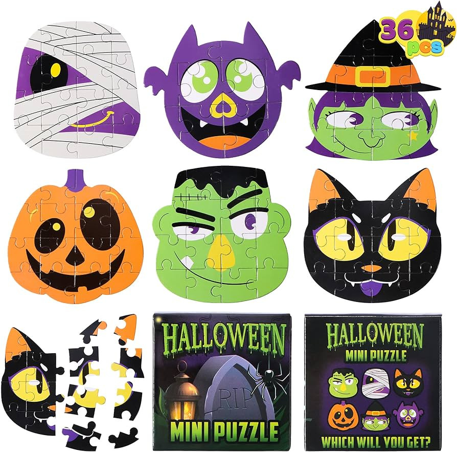 JOYIN 36 Pcs Halloween Jigsaw Puzzle Set, Kids Halloween Party Favors, 6 Characters Paper Board M... | Amazon (US)