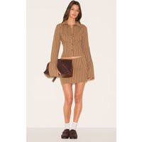 Brown Pinstripe A Line Mini Skirt | PrettyLittleThing US