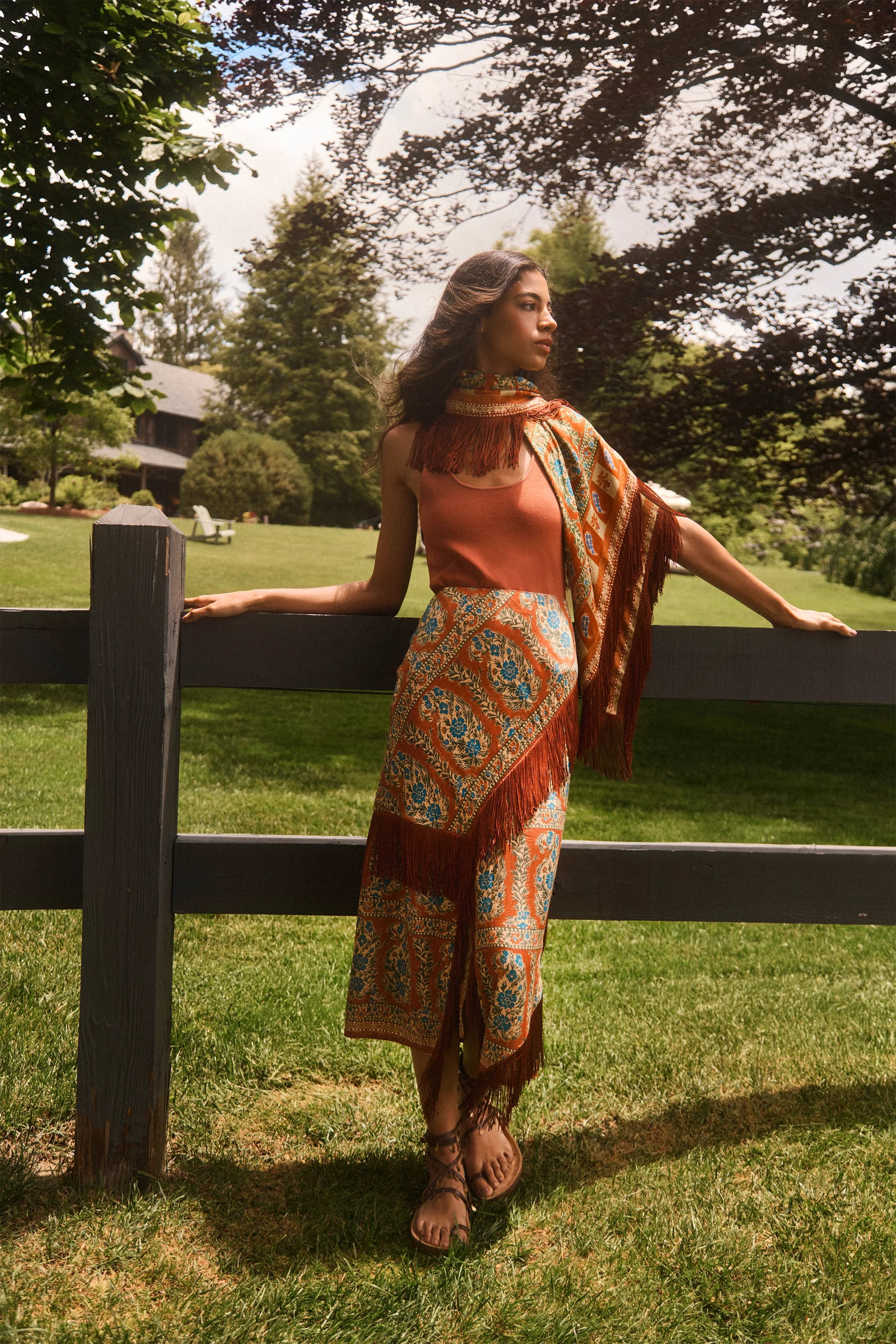 Allyne Skirt | A-line Midi Skirt with Fringe | Hunter Bell | Hunter Bell