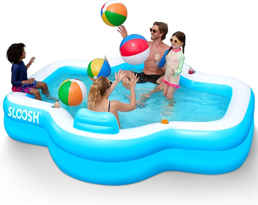 SLOOSH Inflatable Swimming Pool with Seats, 305 x 257 x 66 cm Full-Sized Blow Up Durable Thickene... | Amazon (UK)