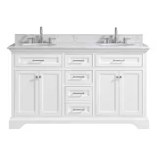 Home Decorators Collection Windlowe 61 in. W x 22 in. D x 35 in. H Bath Vanity in White with Carr... | The Home Depot