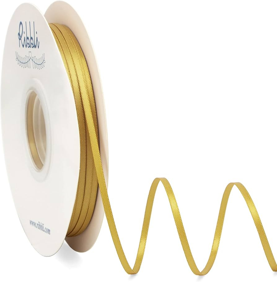 Ribbli Satin Ribbon 1/8 inch x Continuous 100 Yards, Thin Gold Ribbon Double Faced Use for Weddin... | Amazon (US)
