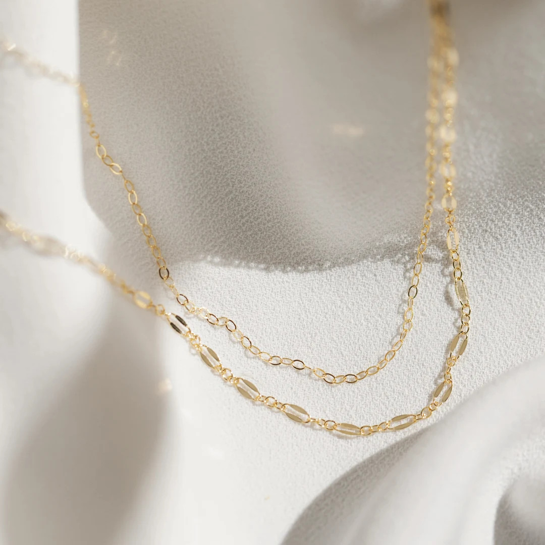 Dainty Layering Necklace Set | Gold Double Strand Necklace | Lace Chain Necklace | Shimmer Neckla... | Etsy (US)