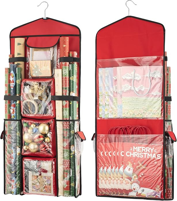 Wrapping Paper Storage, Gift Wrap Organizer Holder Double-Sided Hanging Gift Bag Storage Organize... | Amazon (US)