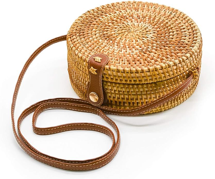 Rattan Bag Handwoven Round Bag Natural Chic Crossbody Handbag Circle Boho Bag | Amazon (US)